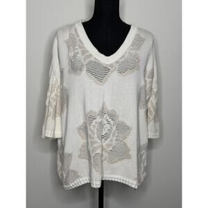 CAbi Lotus V-Neck Sweater Spring Neutral Oversized S